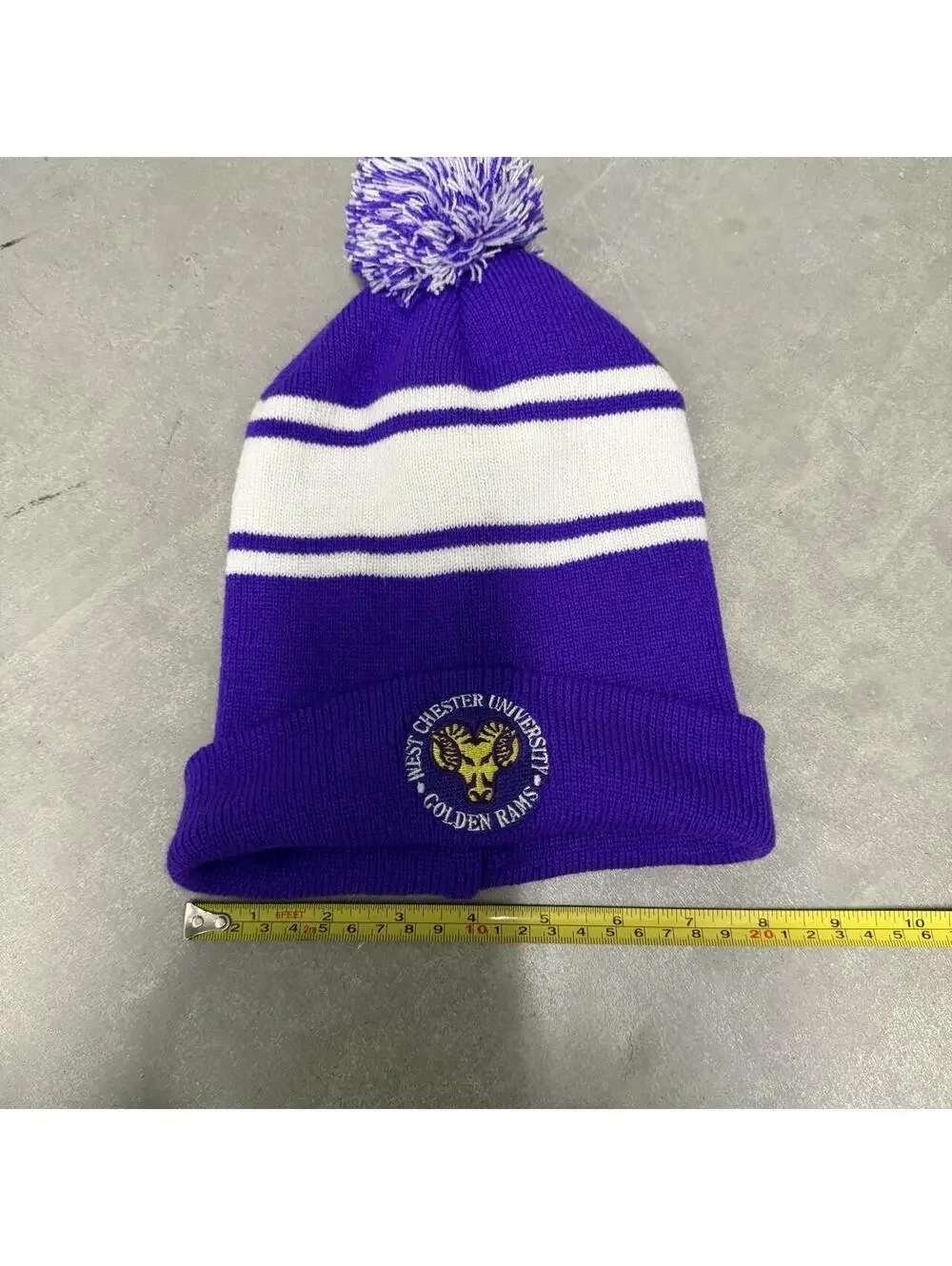 Y2K West Chester University Golden Rams Purple and White Winter Beanie